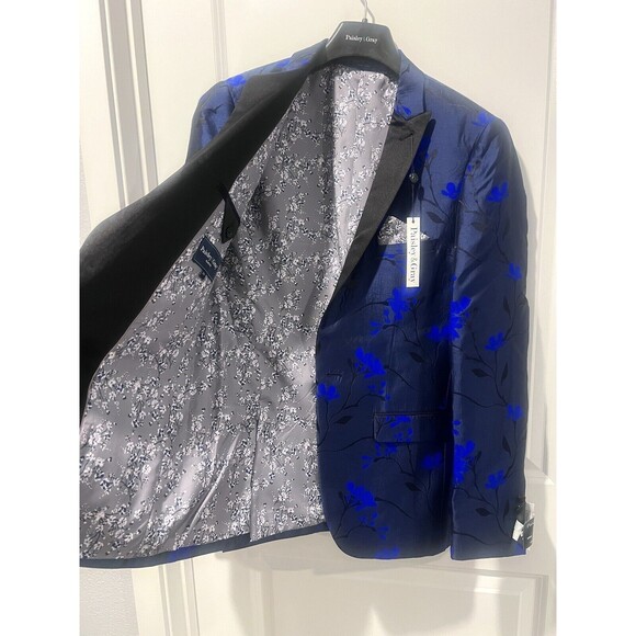 Paisley & Gray Men's Slim Fit Blue Floral Suit Blazer Tuxedo Jacket Size 38R - Picture 11 of 16